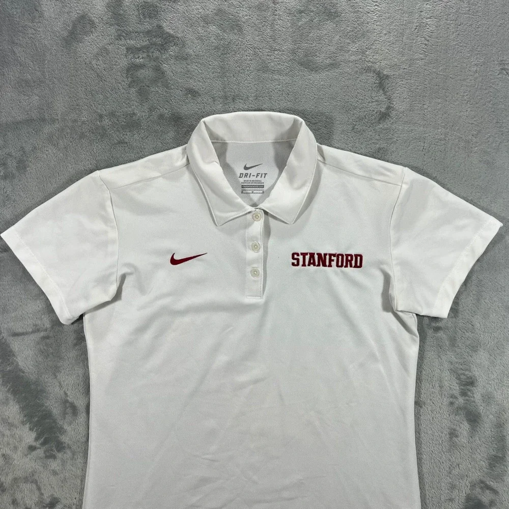 Stanford University Nike Polo Shirt Womens Medium White Dri-FIT Cardinal Active